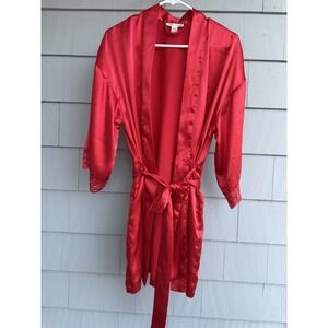 Victoria's Secret Red‎ Satin Kimono Robe with Lace Trim XS